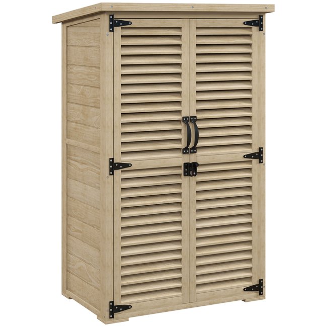 Armoire de jardin 2 portes persiennes 2 étagères bois pré-huilé beige <span itemprop=
