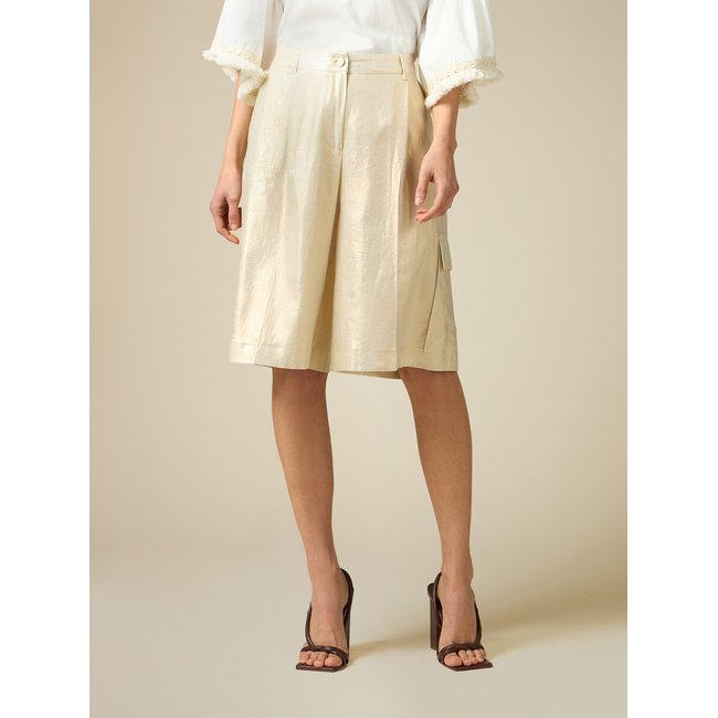 BERMUDA en tissu léger de lin/viscose avec enduction en or oro <span itemprop=