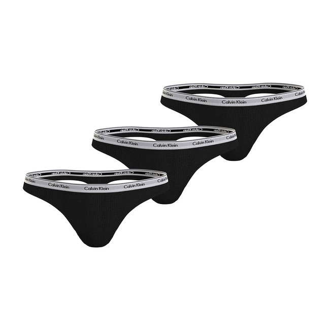 Pack of 3 Modern Logo Thongs in Cotton, black + black + black, CALVIN KLEIN UNDERWEAR