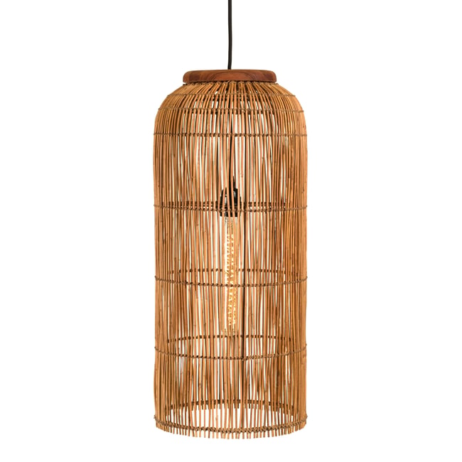 Suspension 28x28cm en rotin couleur naturelle et bois de teck recyclé SWING Couleur bois naturel <span itemprop=