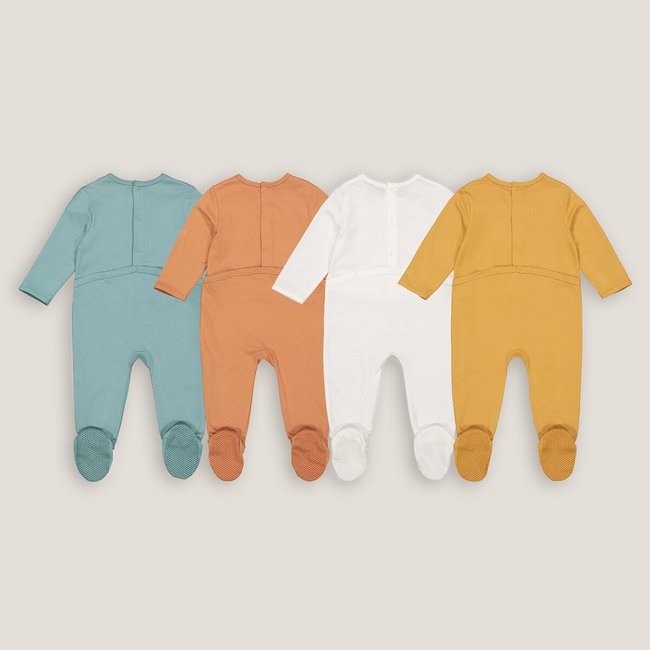 Pack of 4 sleepsuits with feet and letter print in cotton blue brown ecru La Redoute Collections La Redoute