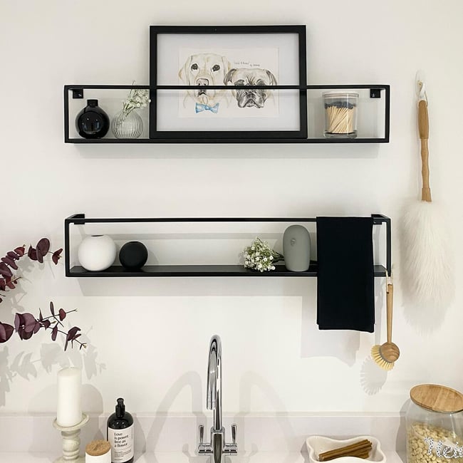 Set Di 2 Mensole Da Parete In Legno E Metallo – 40×14,5×7 Cm, Per Cucina, Bagno, Camera E Soggiorno, Installazione Facile