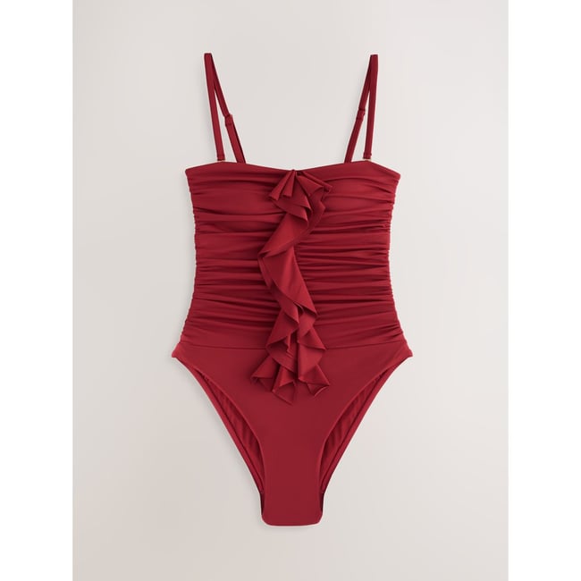 Maillot de bain bandeau ventre plat à volants vin de baies <span itemprop=