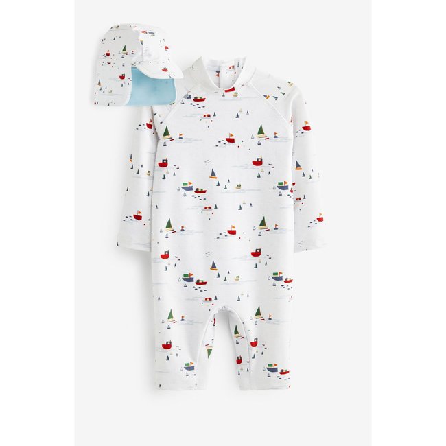 Chapeau maillot de bain long, ensemble blanc <span itemprop=