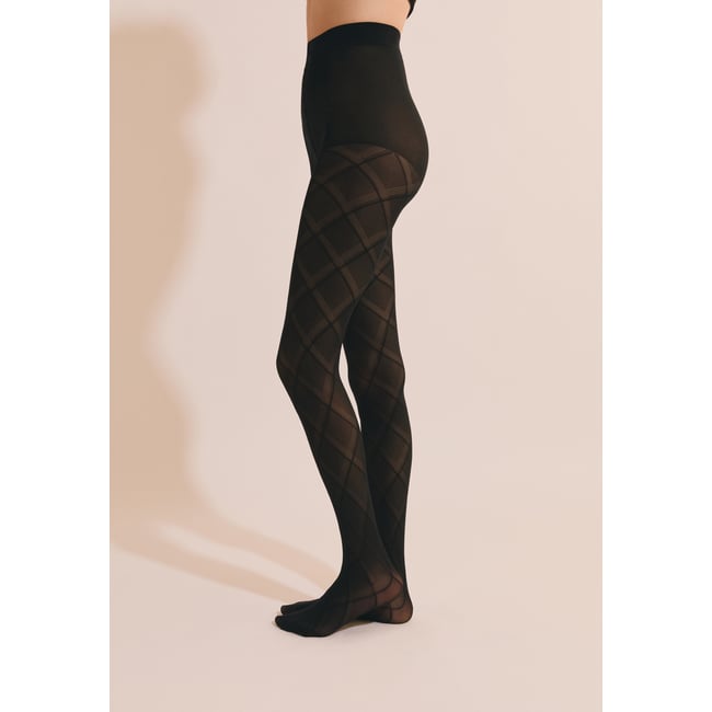 Collant opaque à motifs losanges - 60 Deniers ORTANCE noir <span itemprop=