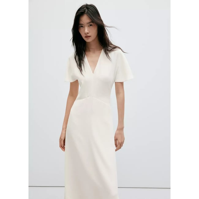 Robe col V à manches courtes blanc <span itemprop=
