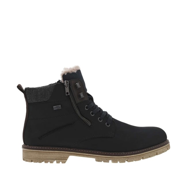 Bottines marine à talon plat et à lacets plats et zip avec doublure chaude marine <span itemprop=