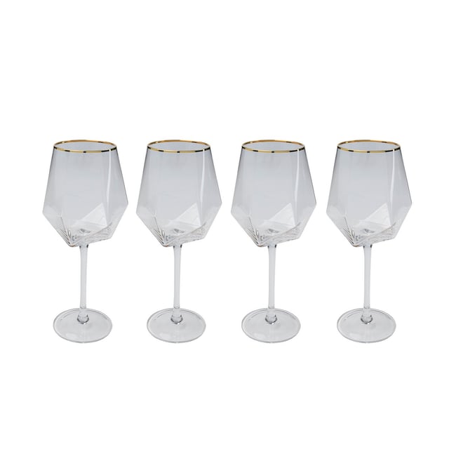 Lot de 4 verres à vin à bordure, DIAMOND Couleur or <span itemprop=