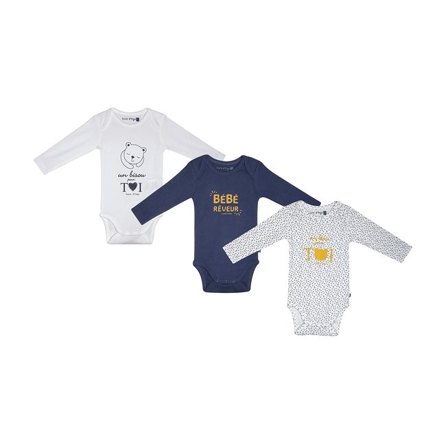 Lot de 3 bodies maidi manches longues bleu <span itemprop=