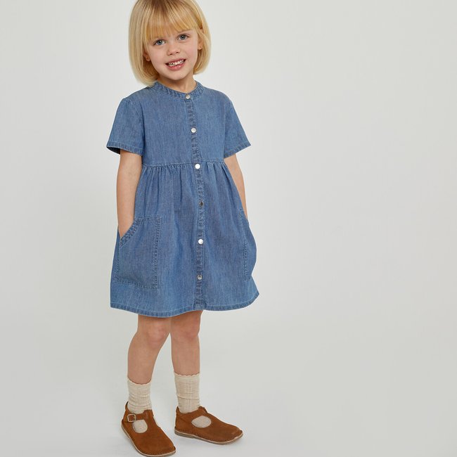 Vestido vaquero, manga corta denim <span itemprop=