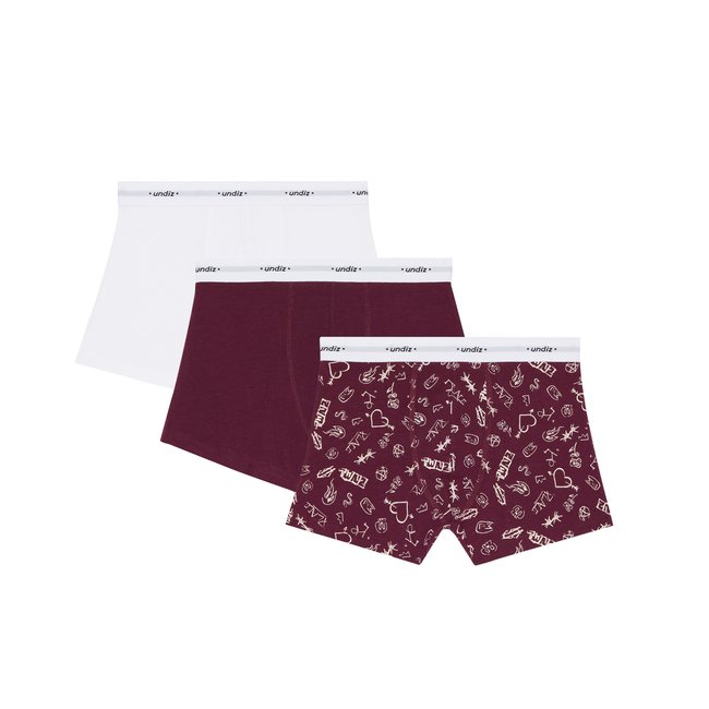Lot de 3 boxers junior en coton TEENGRAFIZ bordeaux <span itemprop=
