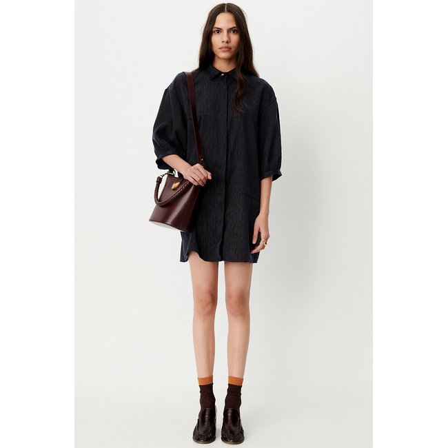 Robe courte chemise manches 3/4 rayée, COURTNEY marine <span itemprop=