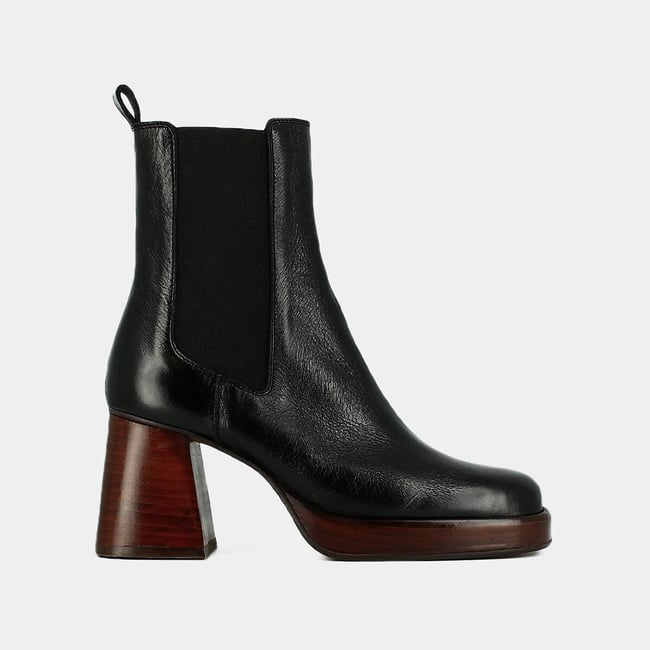 Bottines élastiquées en cuir Becca plateforme noir <span itemprop=