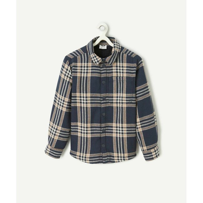 Camisa de mangas compridas aos quadrados cru/marinho <span itemprop=