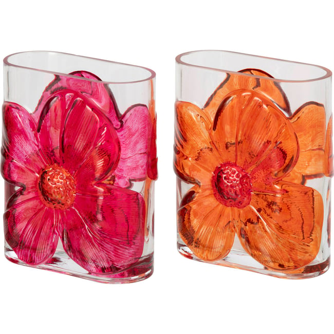 Vase à fleurs en verre, Lot de 2 Couleur orange et fuchsia <span itemprop=