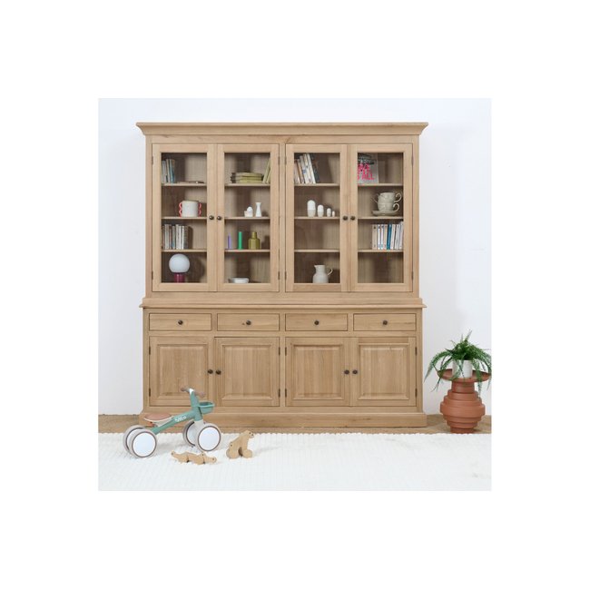 Buffet vaisselier en chêne 4 portes vitrées 4 tiroirs 4 portes bois - VICTORIA Couleur bois clair <span itemprop=