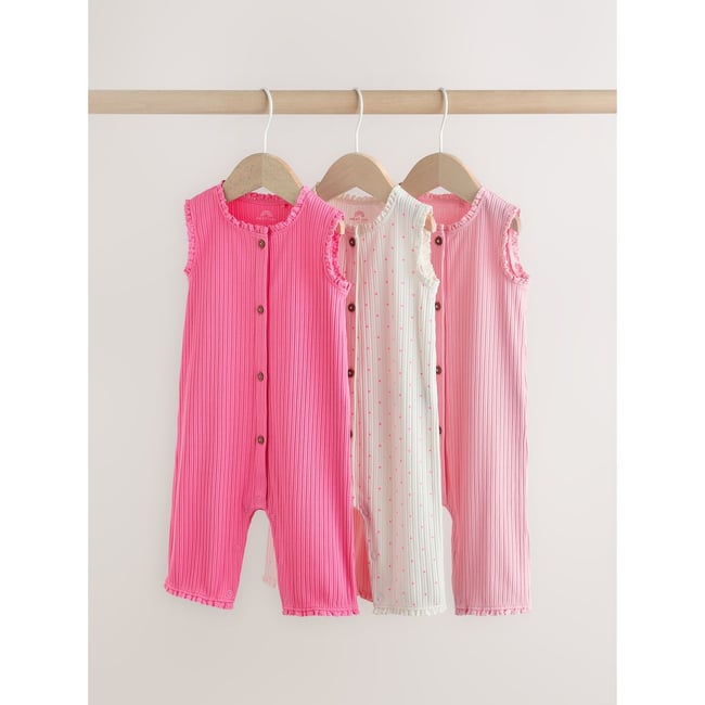 Grenouillères en jersey, lot de 3 bouton rose ton sur ton à travers la jambe large <span itemprop=