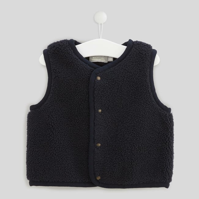 Gilet sans manches uni en sherpa marine <span itemprop=