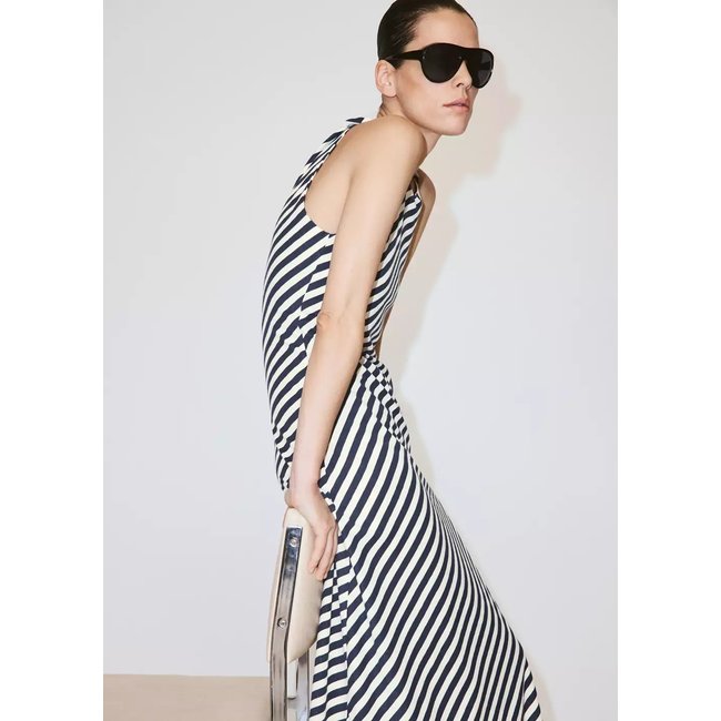 Robe maille bretelles drapées bleu marine <span itemprop=