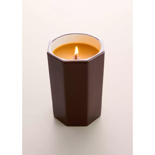 Bougie en faïence hexagonale Couleur chocolat <span itemprop=