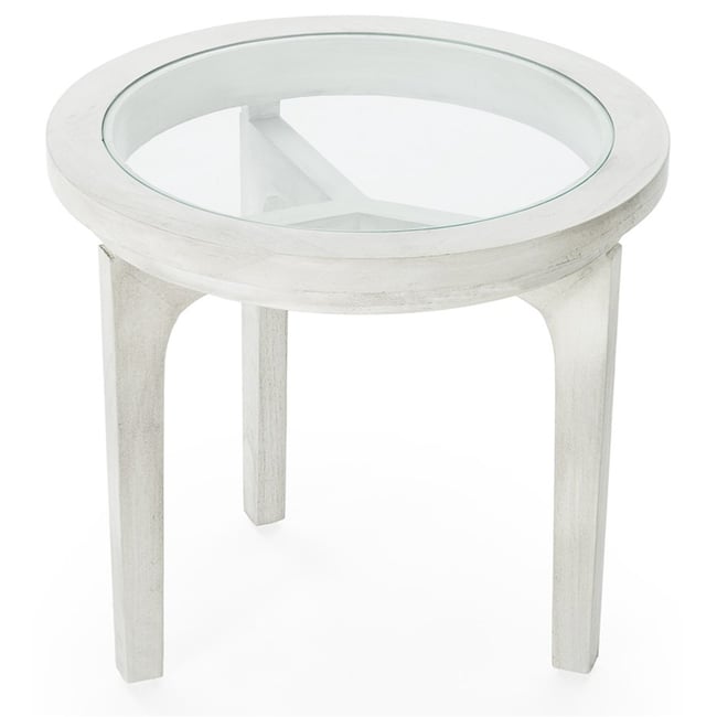 Table d'appoint ronde en bois et verre Couleur gris voilé <span itemprop=