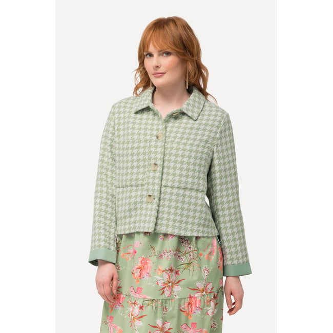 Veste à motif pied-de-poule, col chemise blanc neige <span itemprop=