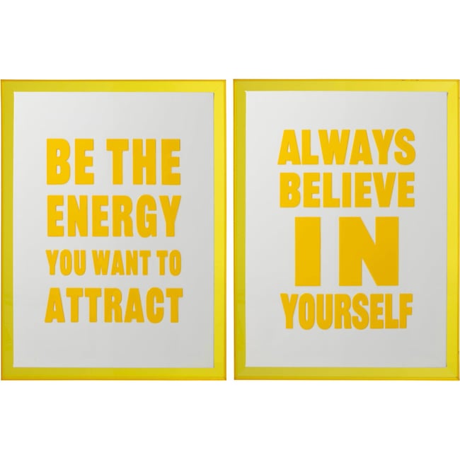 Tableau citation sur toile, Lot de 2 Couleur blanc et jaune fluo <span itemprop=