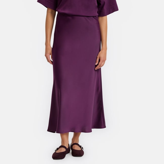 Falda midi evasé de satén mate con cintura elástica - LA REDOUTE COLLECTIONS