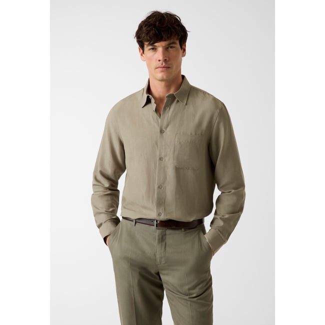 Chemise En Mélange Lyocell vert olive <span itemprop=