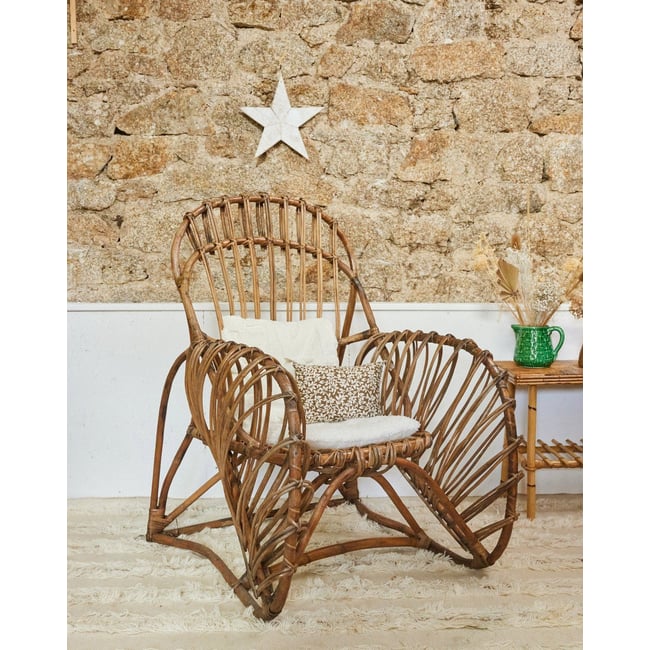 Fauteuil en rotin Ernest N°1034 - Bon état Couleur bois foncé <span itemprop=