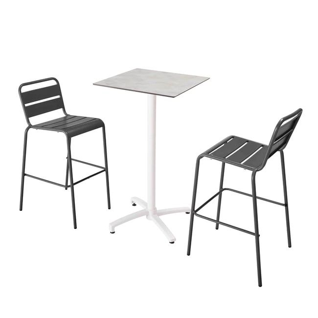 Ensemble table inclinable en hpl avec chaises hautes en métal, OPERA - OVIALA