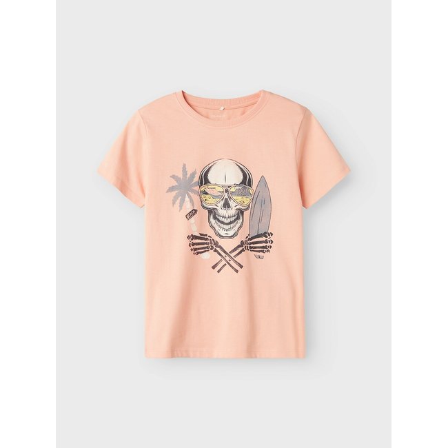 Camiseta de manga corta, estampado de calavera melocotón <span itemprop=