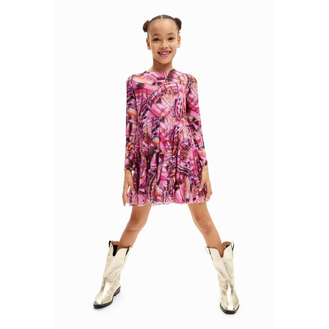 Robe courte ailes de papillon rose <span itemprop=