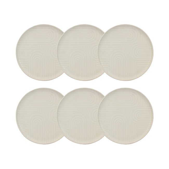 Lot de 6 assiettes plates 26cm en grès, DUNE Couleur beige <span itemprop=