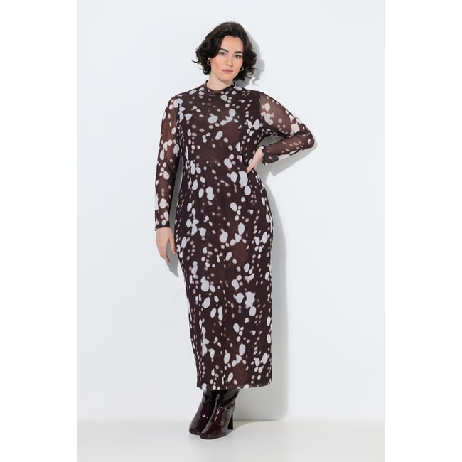 Robe maxi en tulle, motif pois acajou <span itemprop=
