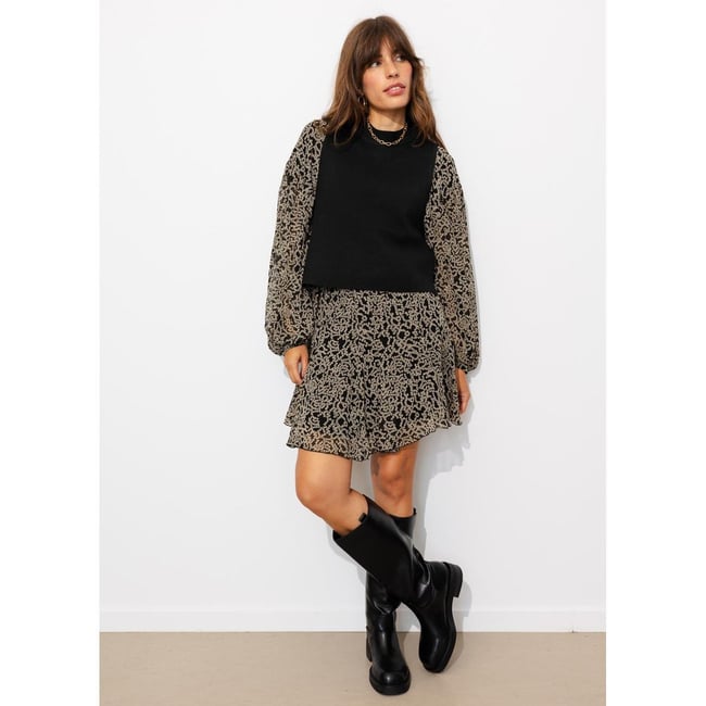 Robe courte effet 2 en 1 imprimé noir <span itemprop=