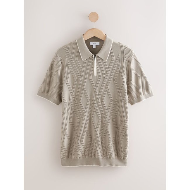 Polo slim en maille à col zippé marron <span itemprop=