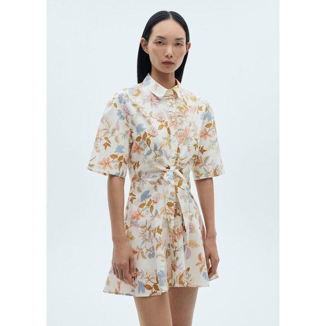 Robe nœud en imprimé fleuri écru <span itemprop=