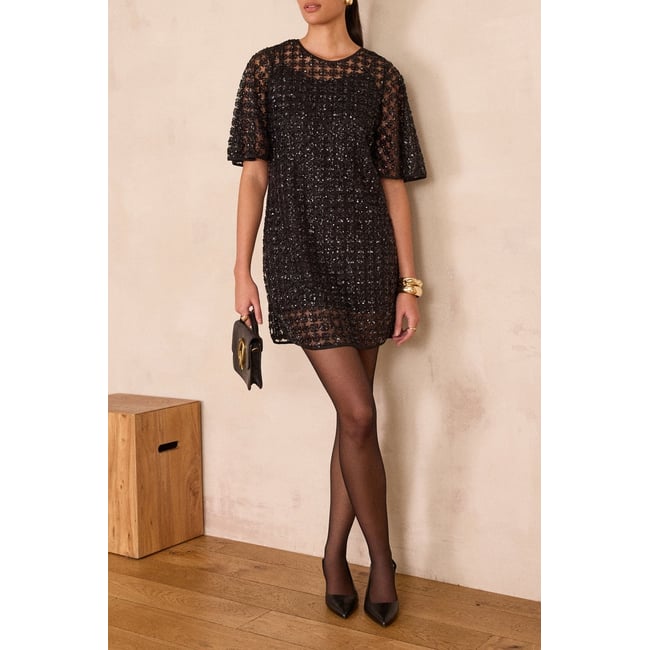 Maison 123 ROBE ROSELLA R SEQUINS noir <span itemprop=