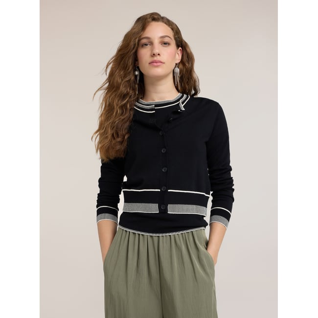Cardigan court avec bordures contrastées noir <span itemprop=