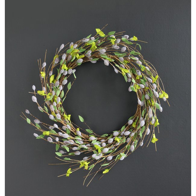 51cm Artificial Pussy Willow Wreath, green, SO'HOME