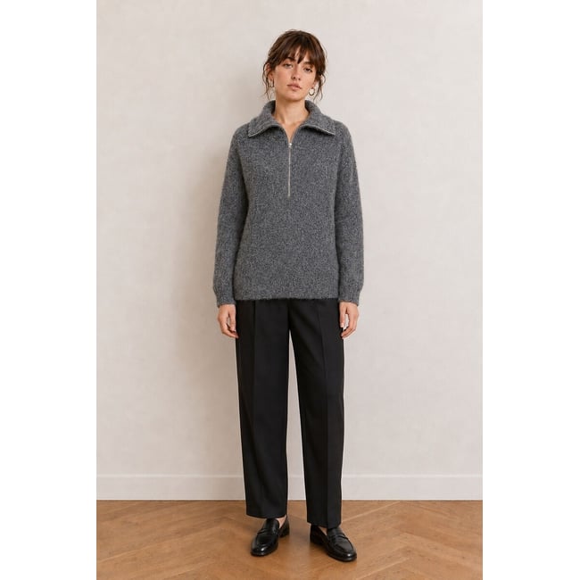 Pull en maille zippé gris <span itemprop=