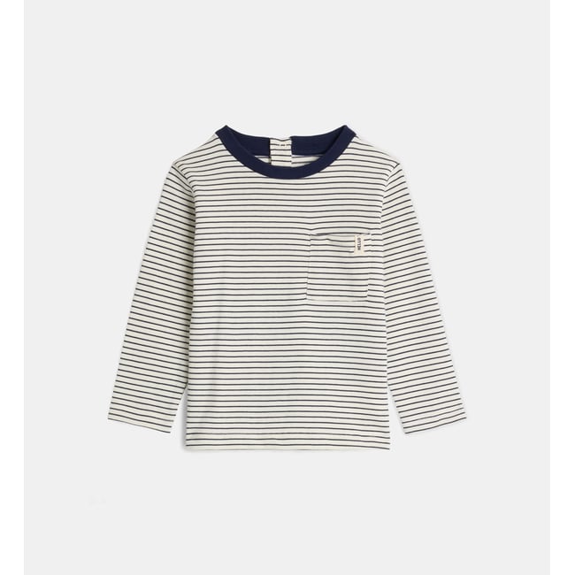 T-shirt vadeo à manches longues écru et bleu <span itemprop=