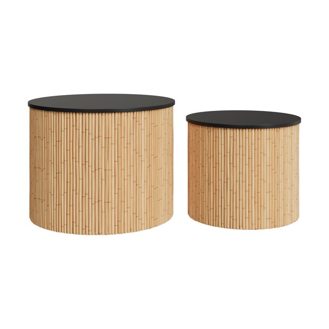 Tables basses rondes en rotin et plateau (lot de 2) - OWAN Couleur noir <span itemprop=