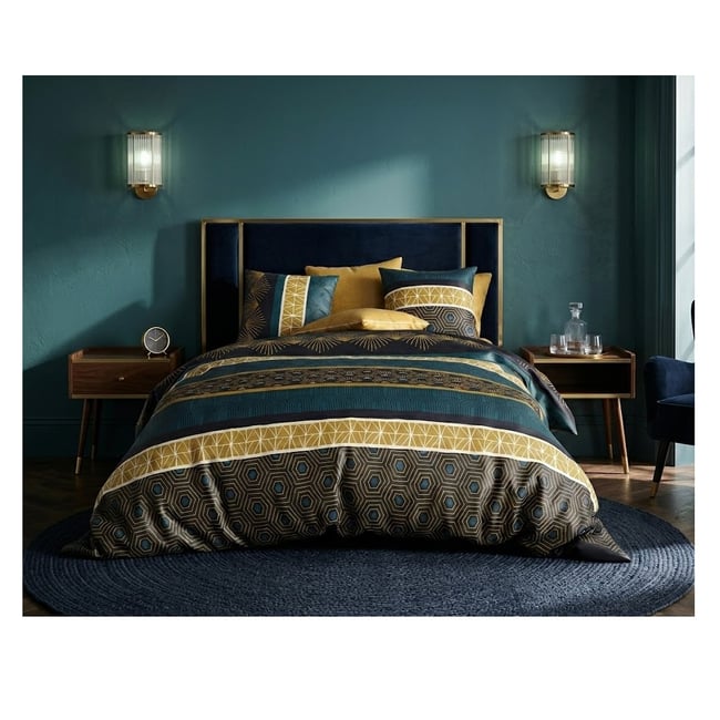 Parure de lit Collection Quoben bleu <span itemprop=
