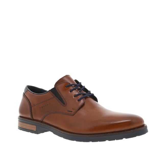 Derbies en cuir marron avec empiècements et deux petits soufflets élastiqués à fermeture à lacets tressés noirs brun <span itemprop=