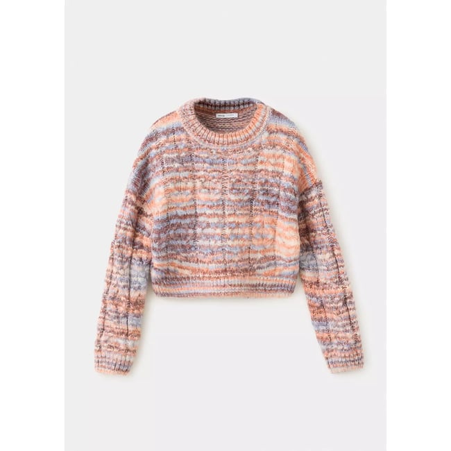 Pull-over maille multicolore orange pastel <span itemprop=