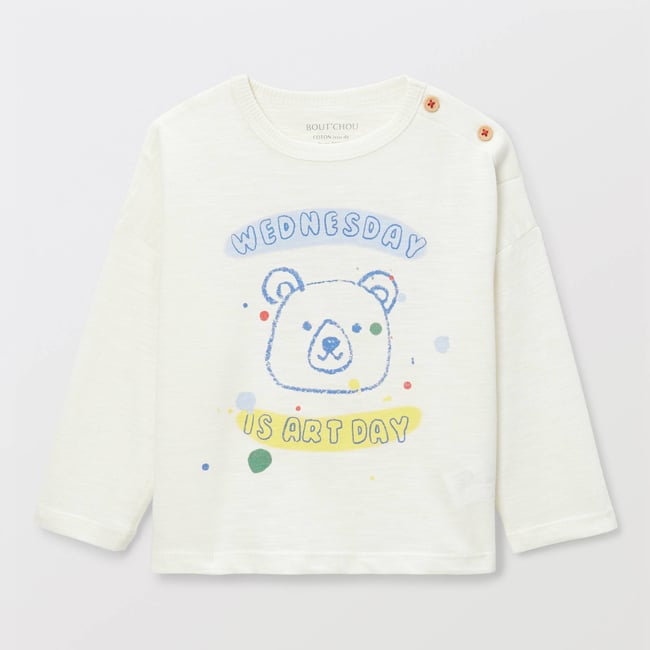 T-shirt manches longues imprimé en coton BIO GOTS naturel <span itemprop=