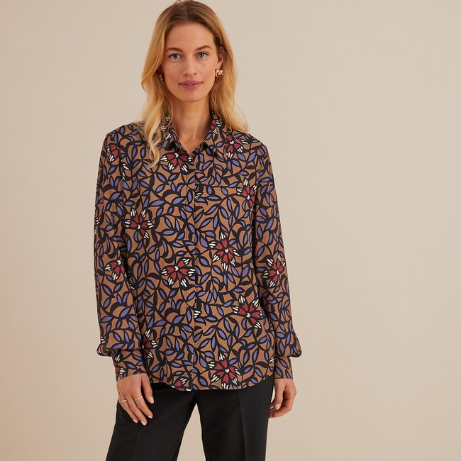 Langärmelige Bluse mit Blumenmuster camel, bedruckt <span itemprop=