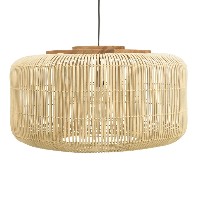 Suspension en rotin ronde 76cm FOLELLI Couleur ecru <span itemprop=